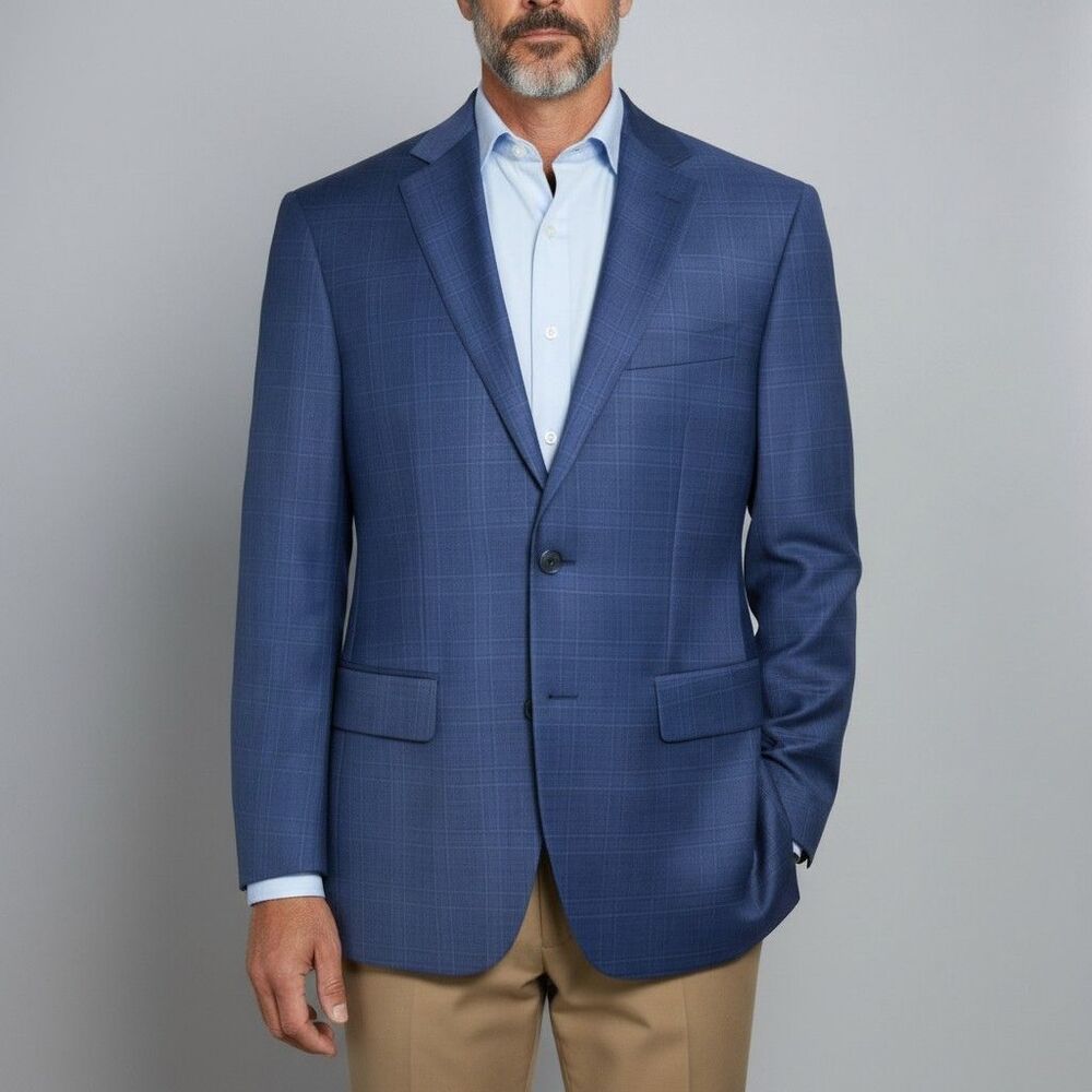 JOS A BANK Men’s Blazer 36R Sport Coat Jacket Tailored Fit Blue Wool Windowpane